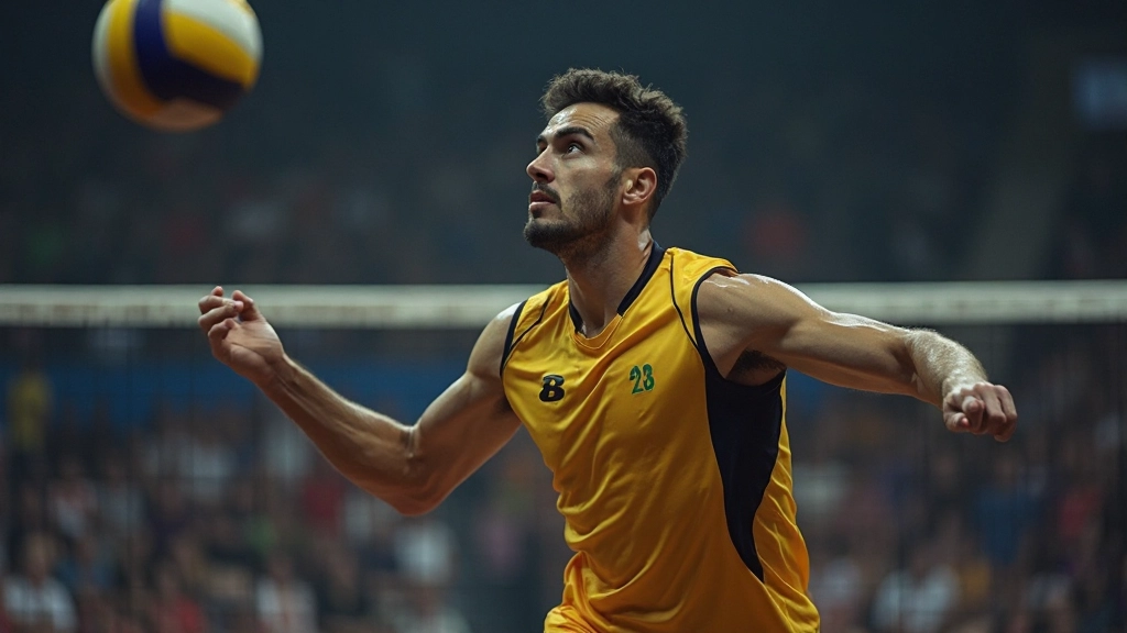 لاعب كرة طائرة يقوم بحركة إرسال قوية من الخط الخلفي